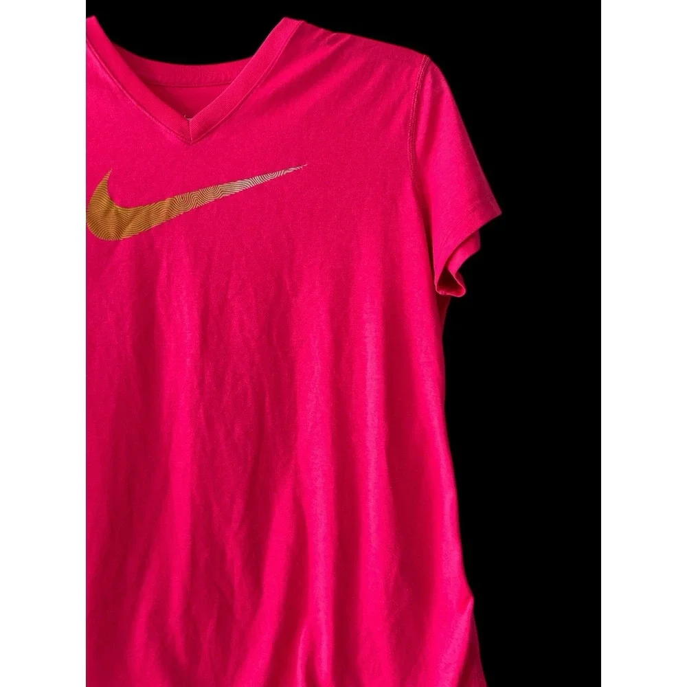 Nike‎ Girls T Shirt Size XL X Large Pink Short Sleeve Dri Fit V Neck
